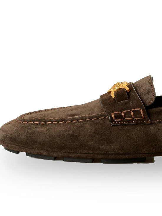 Versace Men\'s 100% Suede Leather Gold Medusa Driver Loafers Shoes US 9 IT 42 main image 6
